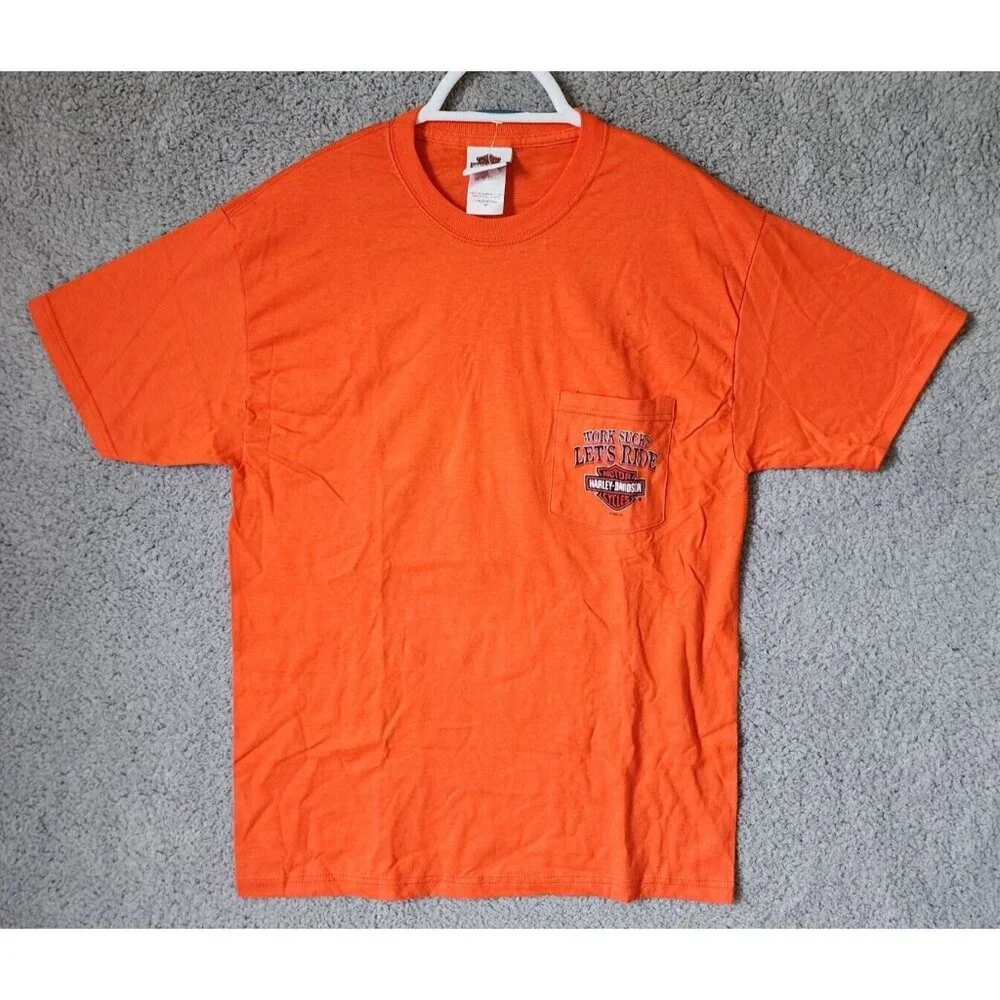 VTG 2006 Petersons‎ Miami FL Harley-Davidson Orange Pocket T Shirt Size M USA